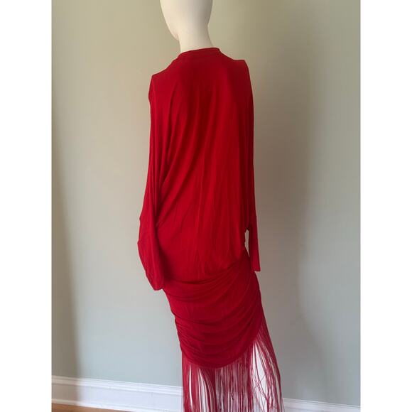 Silvia Tcherassi Women's Red Rosalyn Fringe-detailed Draped Maxi Dress. Size M - Picture 8 of 10